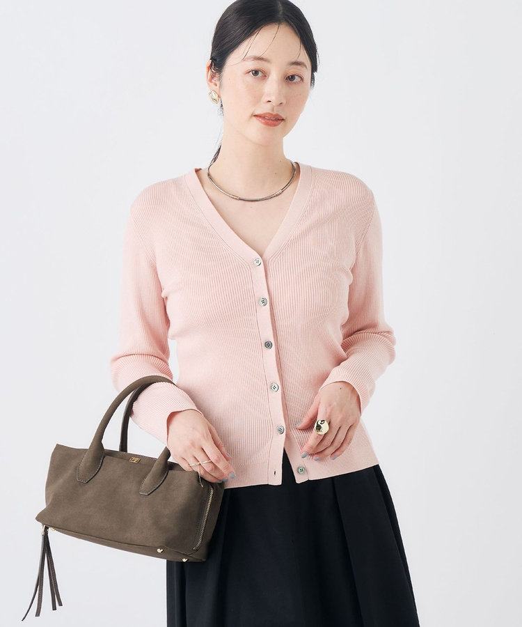 《手洗い可能》シルクカシミヤ混Vネックリブカーディガン