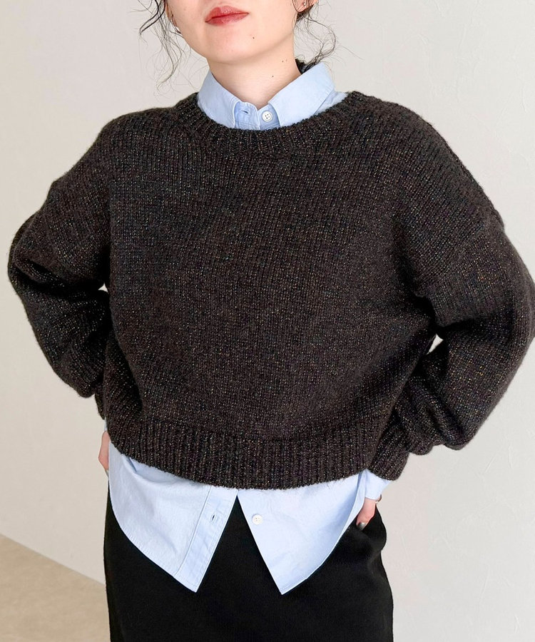 キラキラクロップド丈ニットプルオーバー