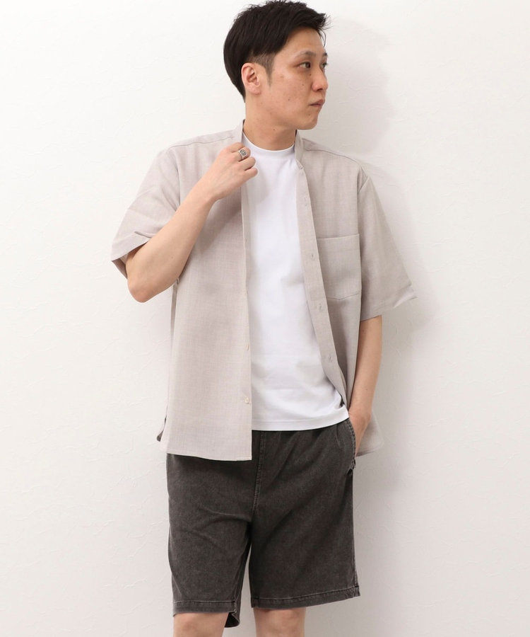 TECHキャンバスバンドカラー半袖シャツ