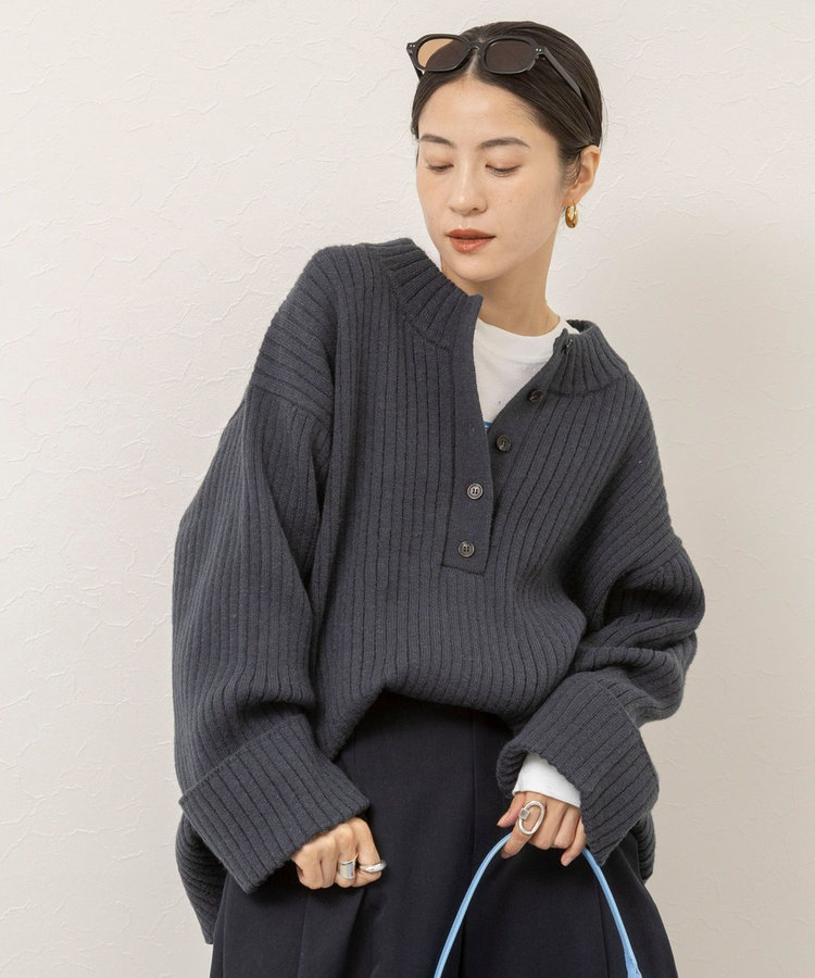 【MAQWEL/マクウェル】ヘンリーネックニットプルオーバー