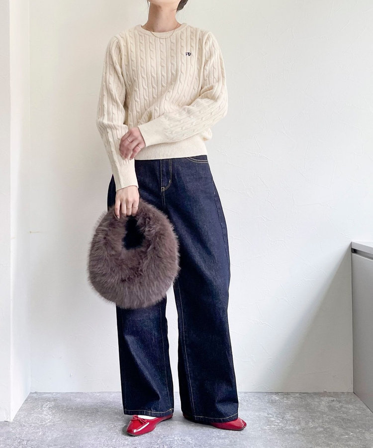 WEB限定 GW SPECIAL PRICE】ウール混FR刺繍ケーブル柄ニットプル