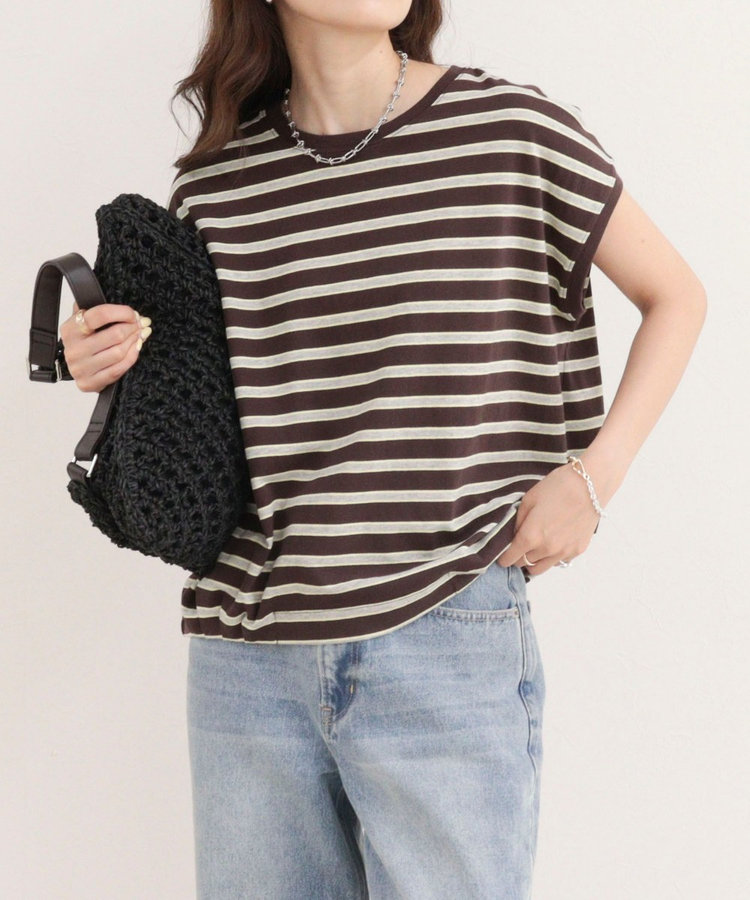 【汗ジミ軽減】ボーダー裾タックフレンチプルオーバーカットソー