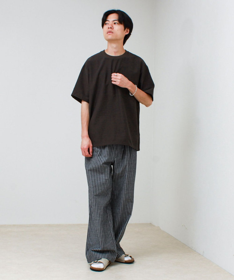【布帛ライクできれい見え】麻混サイドジップTシャツ