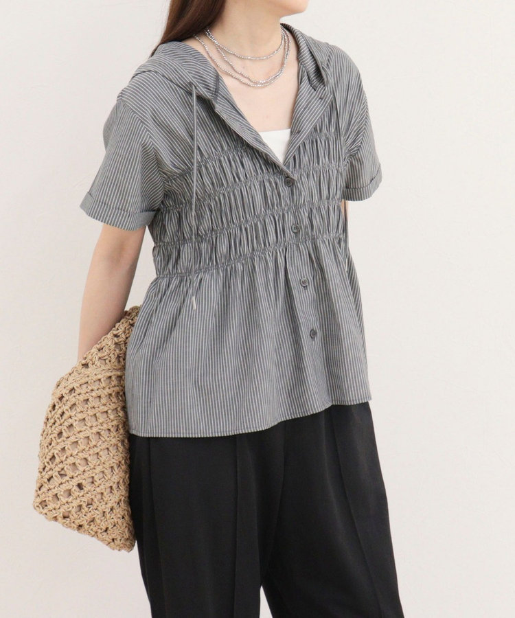 ［WEB限定 SPECIAL SALE！］シャーリングフーディシャツブラウス
