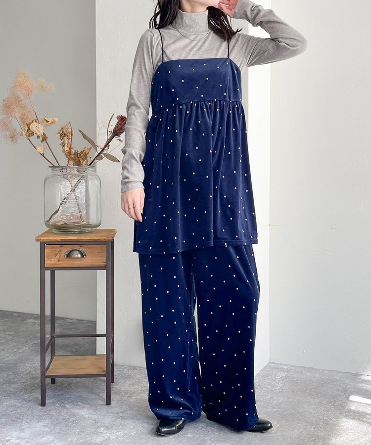セットアップ対応》ベロアドット刺繍イージーパンツ（4-0310-6
