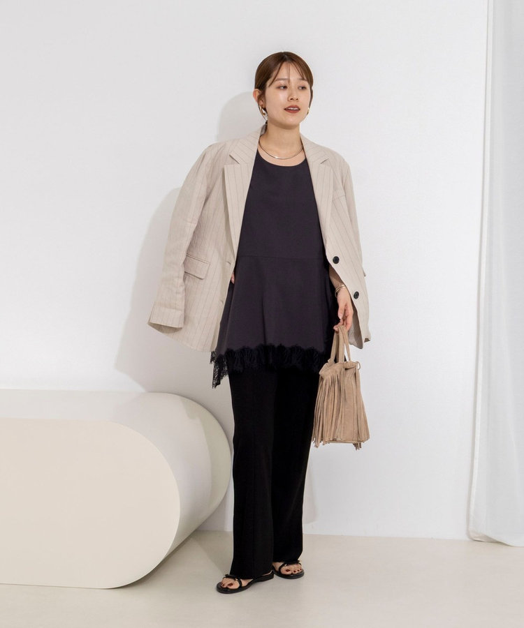 【WEB限定】ウォッシャブルヘムレースサテンタンク