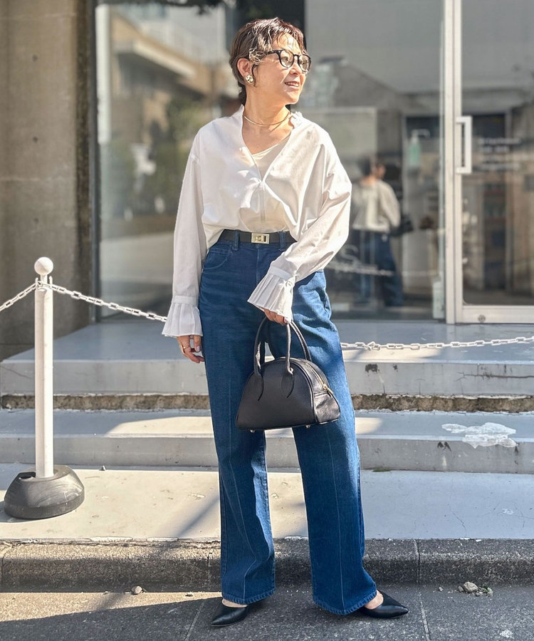 【RM denim】センタープレスハイウエストデニム