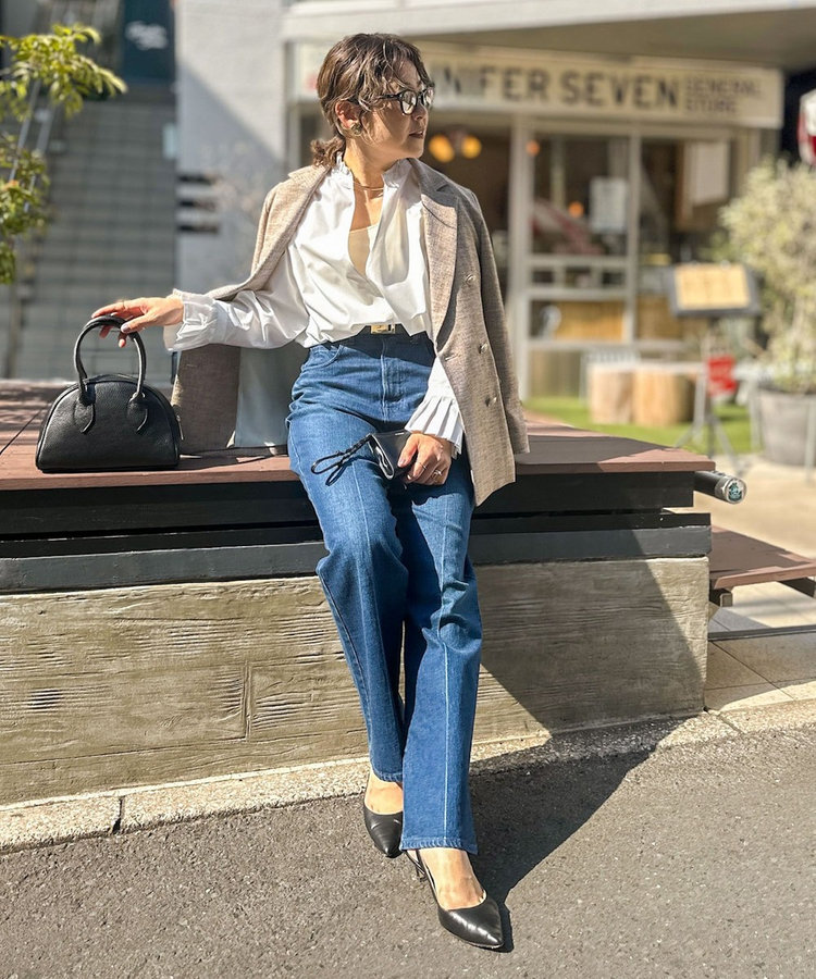 【RM denim】センタープレスハイウエストデニム