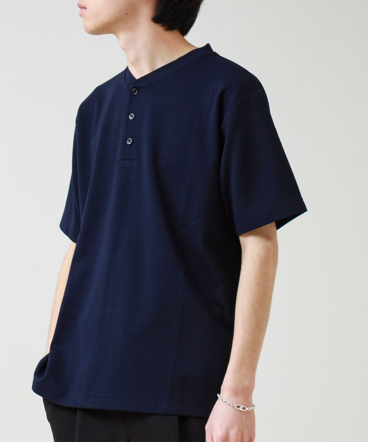 【抗菌防臭】ポンチ素材 ヘンリーネックTシャツ