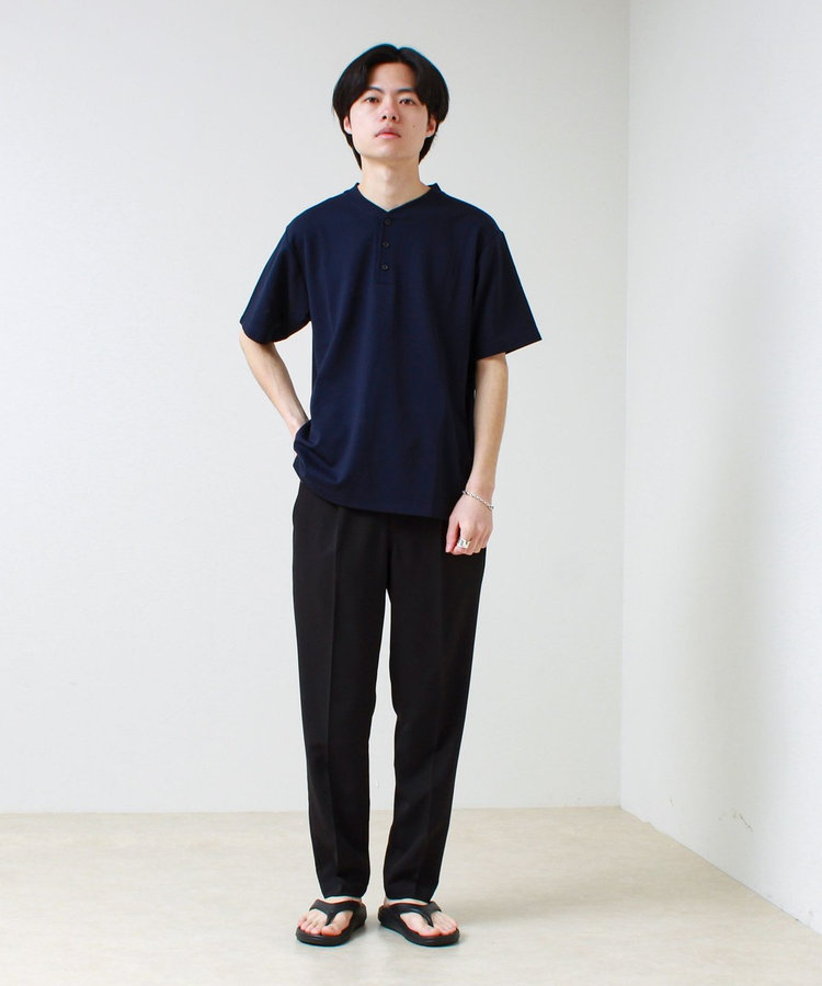 【抗菌防臭】ポンチ素材 ヘンリーネックTシャツ