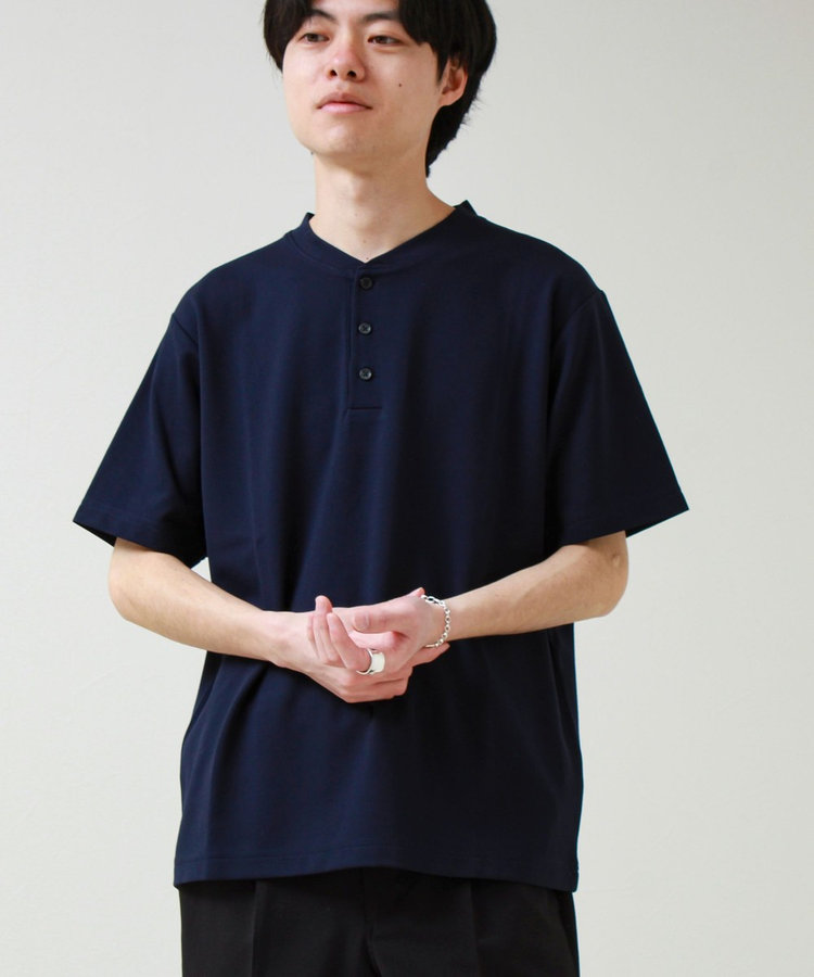 【抗菌防臭】ポンチ素材 ヘンリーネックTシャツ