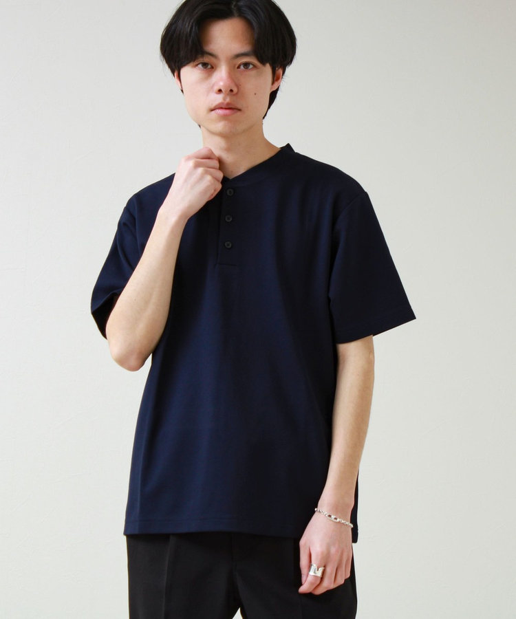 【抗菌防臭】ポンチ素材 ヘンリーネックTシャツ