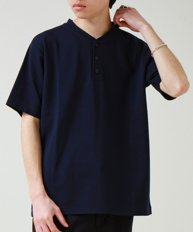 【抗菌防臭】ポンチ素材 ヘンリーネックTシャツ