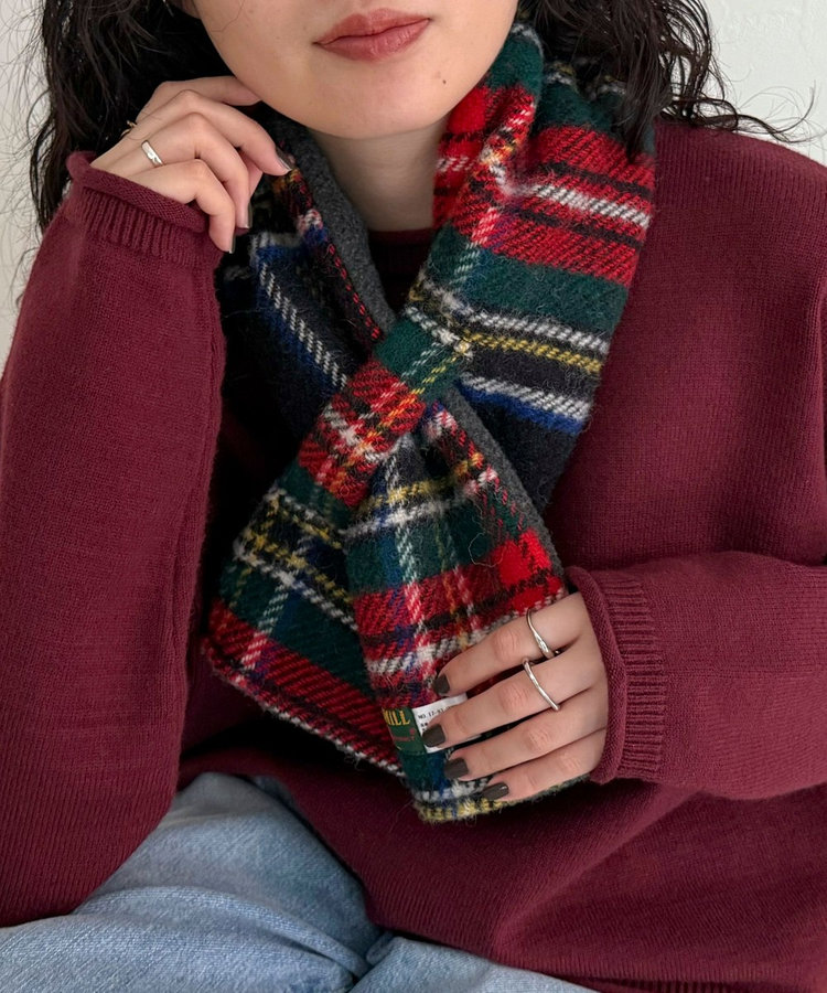 HERMES チェック柄マフラー ウール エルメスチェック柄 オレンジ/青 ユニセックス マフラー HERMES