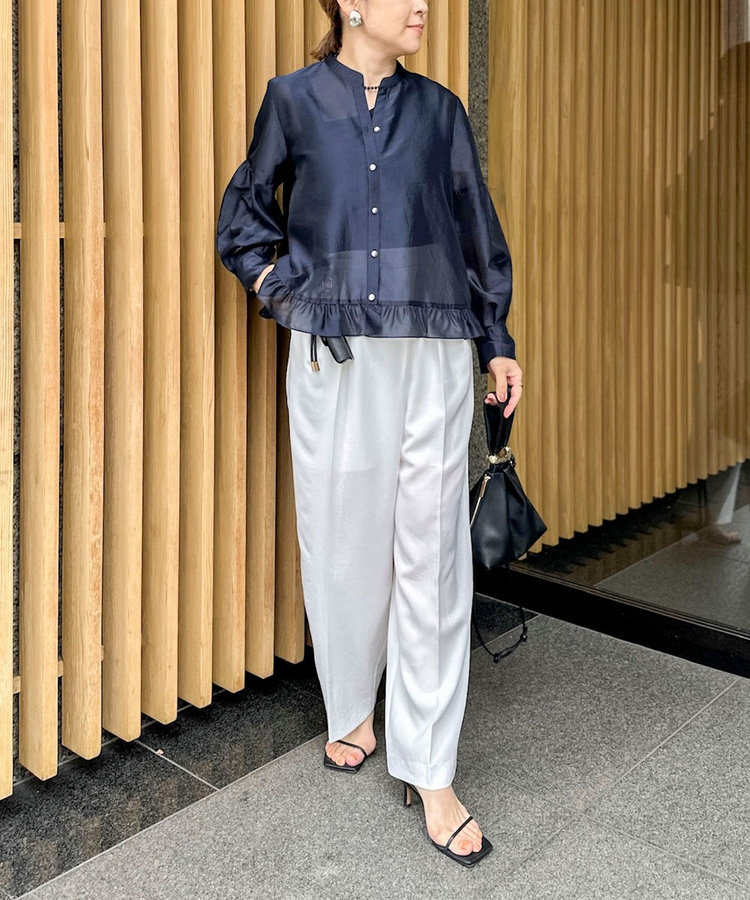 《セットアップ対応》ウォッシャブルイージーツイルセミワイドパンツ