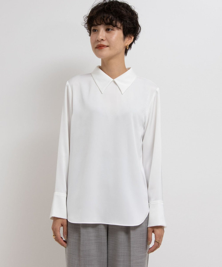 ◇【WEB限定】ウォッシャブルオトナサテン衿カフス付きTブラウス（5