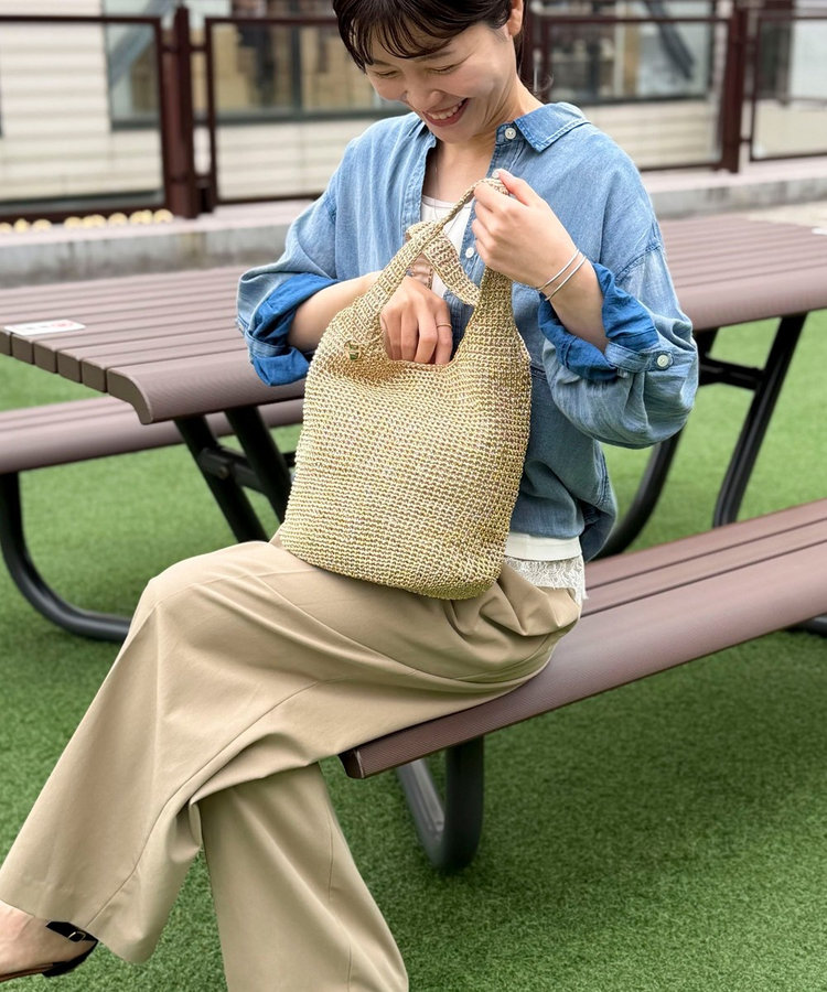 メタリックコード編みトートバッグ