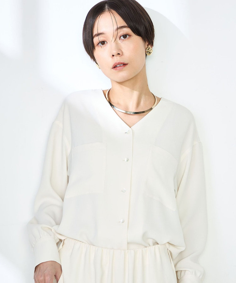 セットアップ対応》ニュアンスジョーゼットVネックブラウス（5