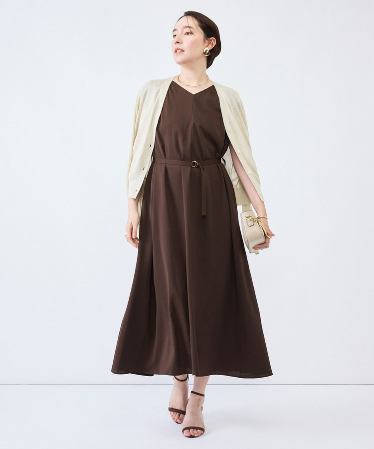 《UVカット》ウォッシャブルVネックギャザーワンピース