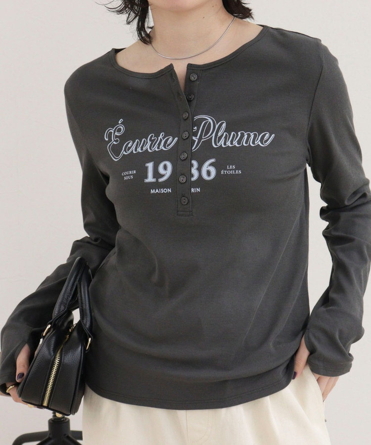 ヘンリーネックグラフィックロンTシャツ
