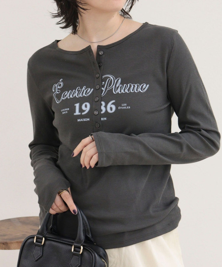 ヘンリーネックグラフィックロンTシャツ