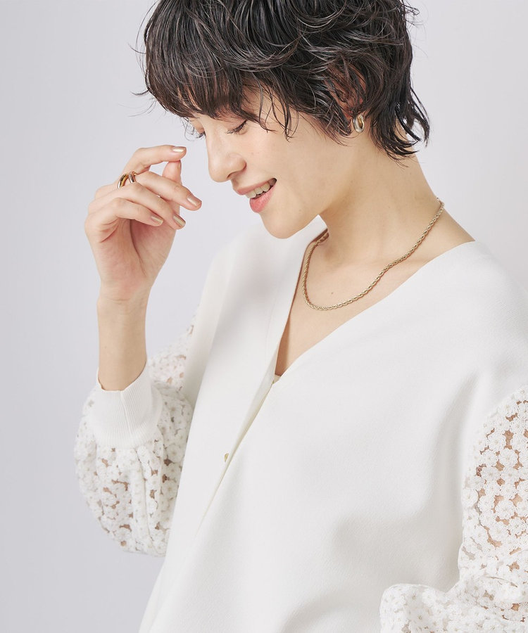 手洗い可能》袖フラワー刺繍生地Vネックカーディガン（5-0035-1
