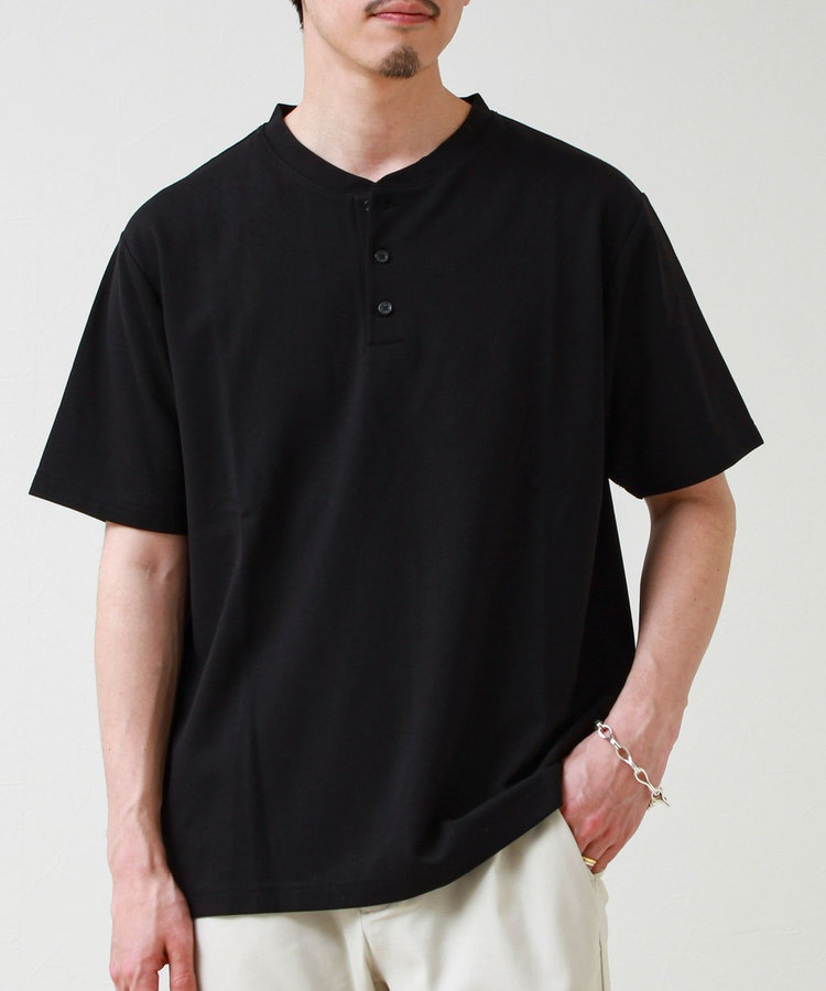 【抗菌防臭】ポンチ素材 ヘンリーネックTシャツ