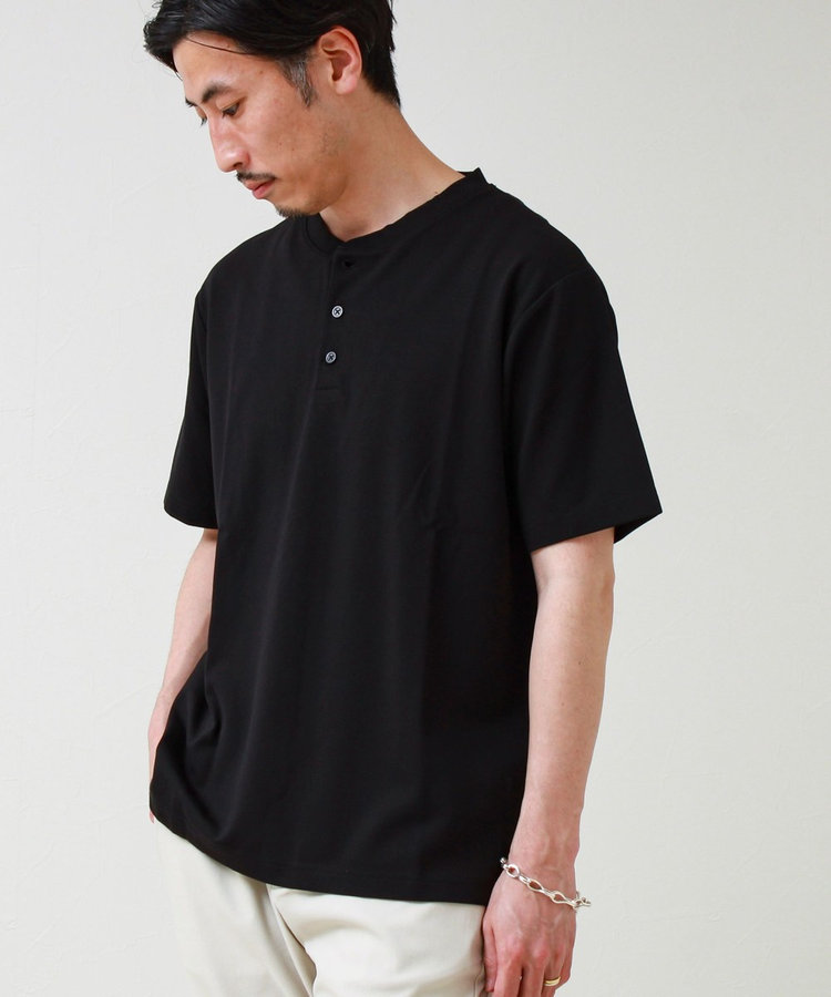 【抗菌防臭】ポンチ素材 ヘンリーネックTシャツ