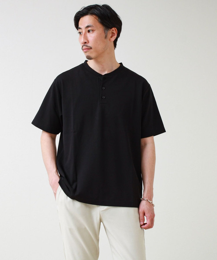 【抗菌防臭】ポンチ素材 ヘンリーネックTシャツ