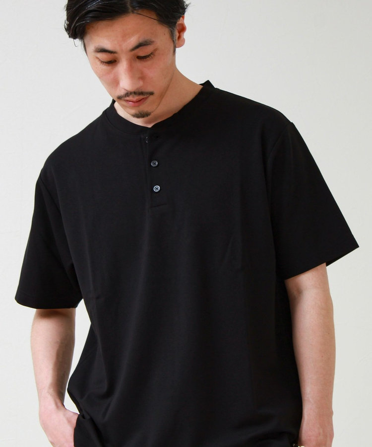 【抗菌防臭】ポンチ素材 ヘンリーネックTシャツ
