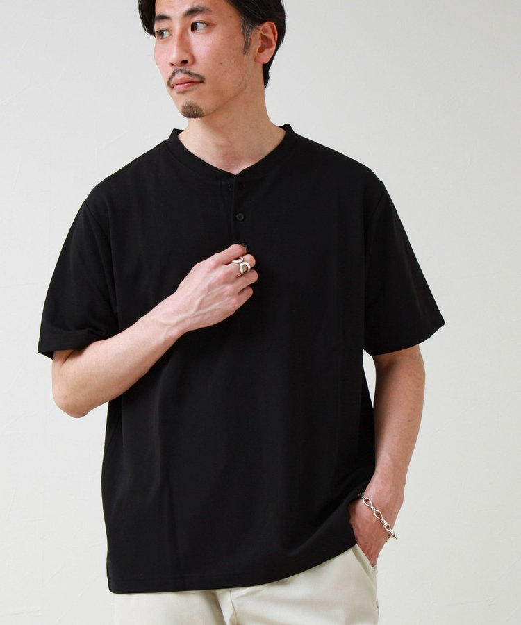 【抗菌防臭】ポンチ素材 ヘンリーネックTシャツ