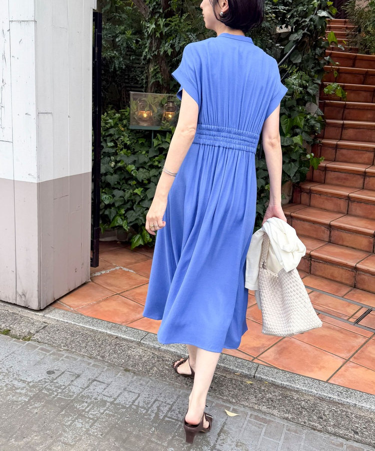 麻調フィット＆フレアワンピース