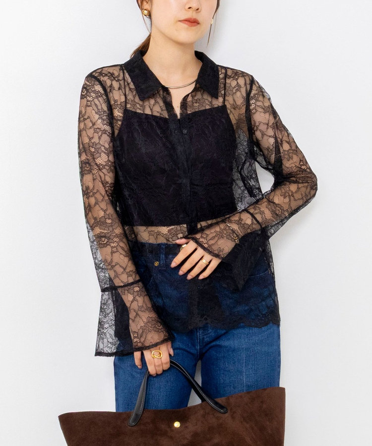【WEB＆一部店舗限定カラーアイテム】ウォッシャブルレースシャツブラウス