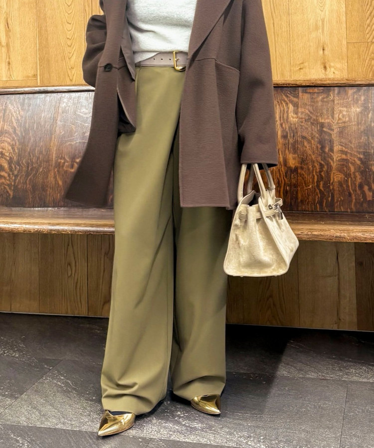 ウォッシャブルピーチツイルラップワイドパンツ