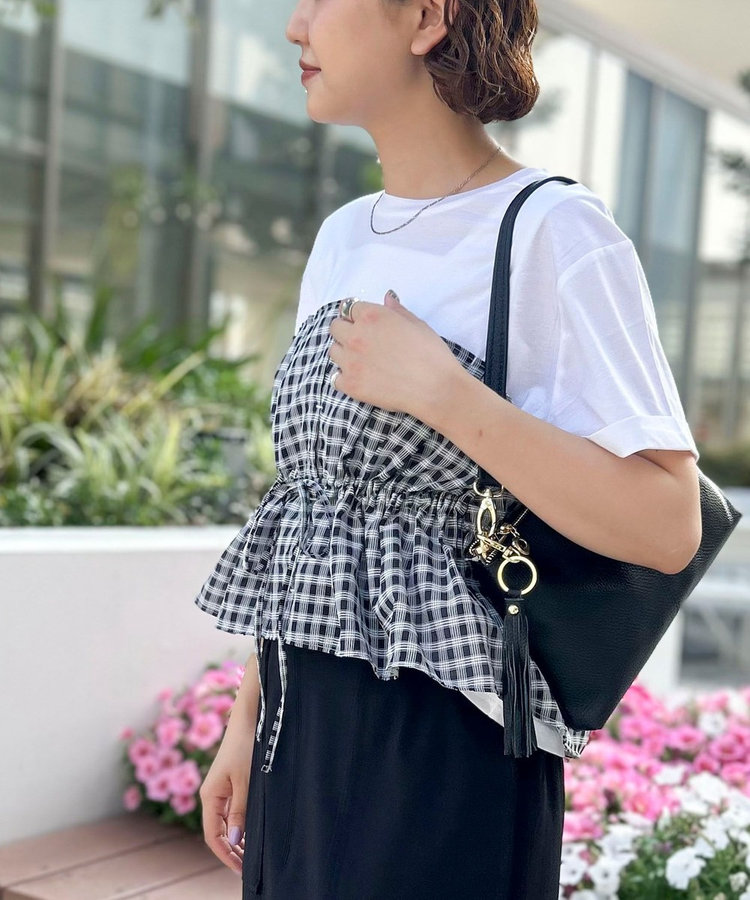 シアーチェックビスチェ付きTシャツ
