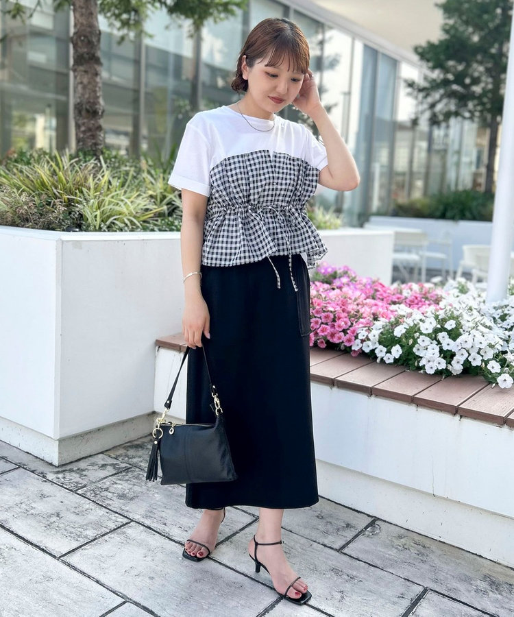 シアーチェックビスチェ付きTシャツ