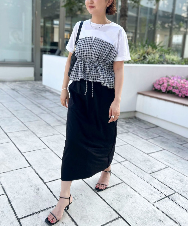 シアーチェックビスチェ付きTシャツ