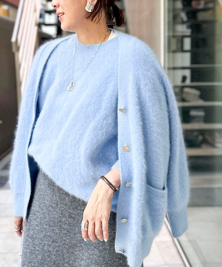 カシミヤ混ヘアリークルーネックプルオーバー（5-0030-6-02-010