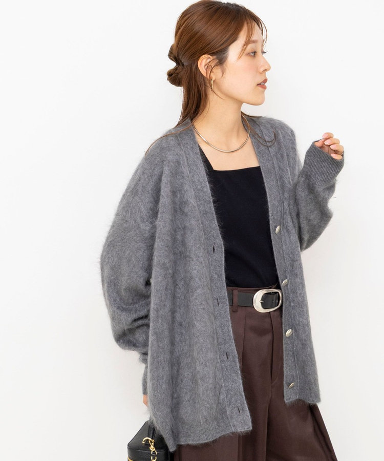 カシミヤファー加工Vネックカーディガン