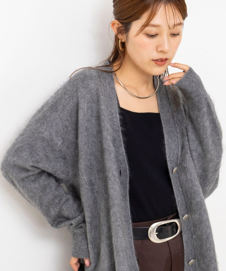 カシミヤファー加工Vネックカーディガン