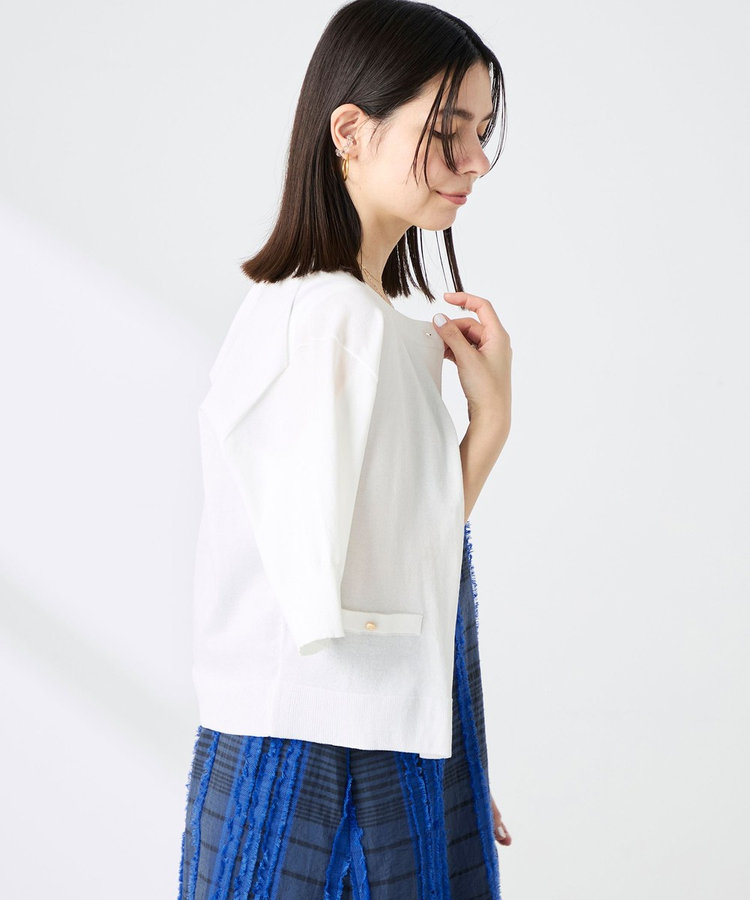 《手洗い可能》エアリーストレッチ5分袖Cネックカーディガン