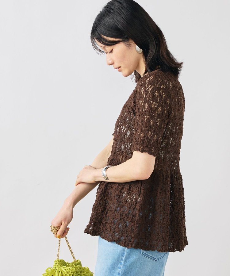 ［WEB限定 SPECIAL SALE！］ウォッシャブルストレッチレースペプラム半袖プルオーバー