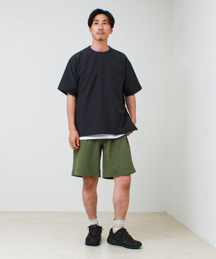 【布帛ライクできれい見え】麻混サイドジップTシャツ