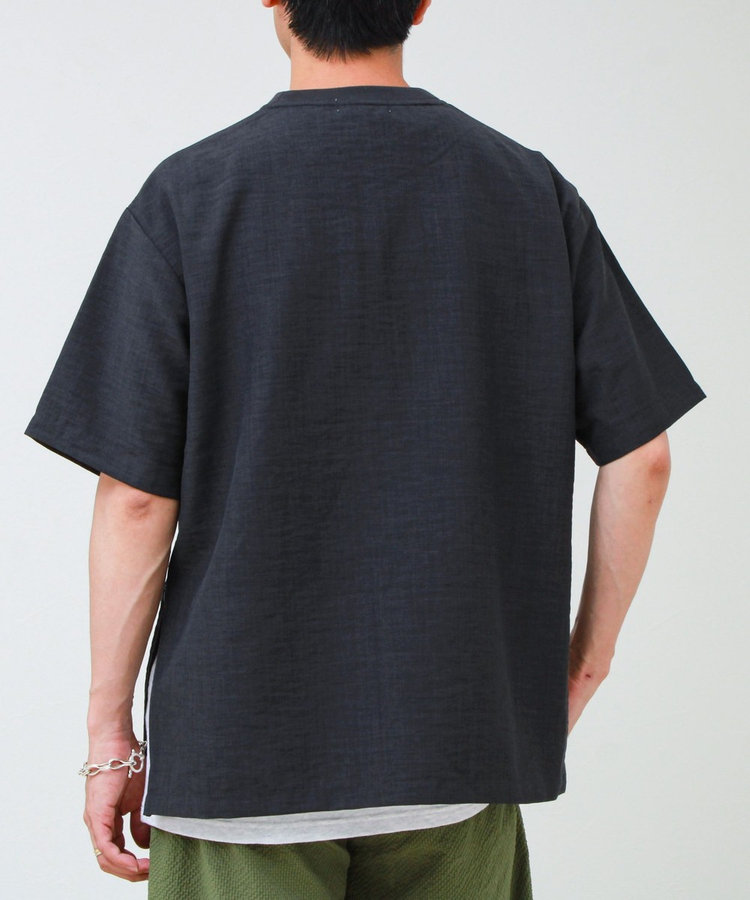 【布帛ライクできれい見え】麻混サイドジップTシャツ