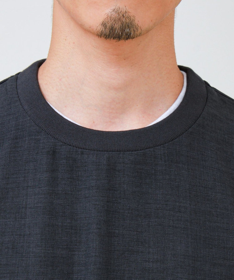 【布帛ライクできれい見え】麻混サイドジップTシャツ