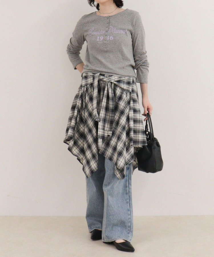 ヘンリーネックグラフィックロンTシャツ