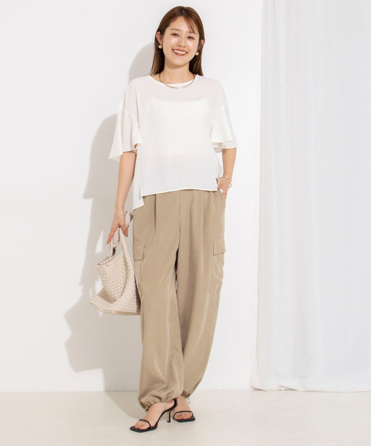 【WEB限定】ウォッシャブルストレッチジョーゼットラッフル袖ブラウス