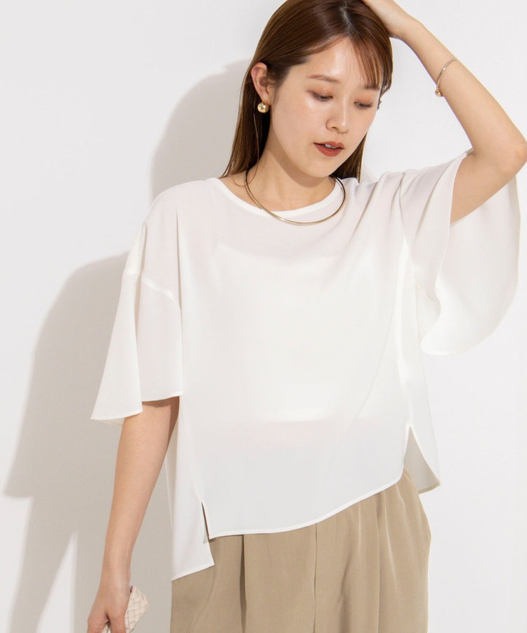 【WEB限定】ウォッシャブルストレッチジョーゼットラッフル袖ブラウス