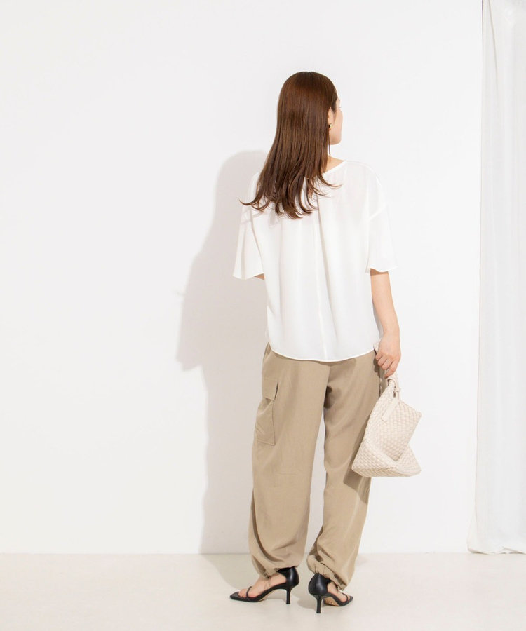 【WEB限定】ウォッシャブルストレッチジョーゼットラッフル袖ブラウス