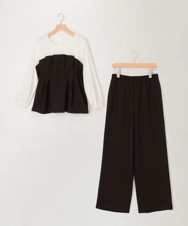 《セットアイテム》ビスチェ風トップス×ストレートパンツセットアップ